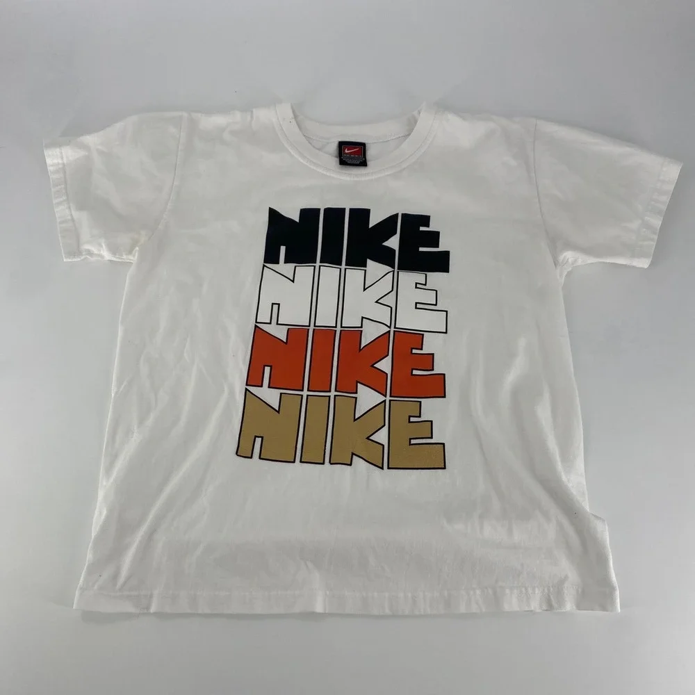 Nike Kids T Shirt White‎ Stacked Logo Casual Short Sleeve Tee VTG